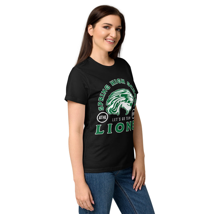 Side view of Spring High School Lions Women's Black SoftStyle T-shirt 208