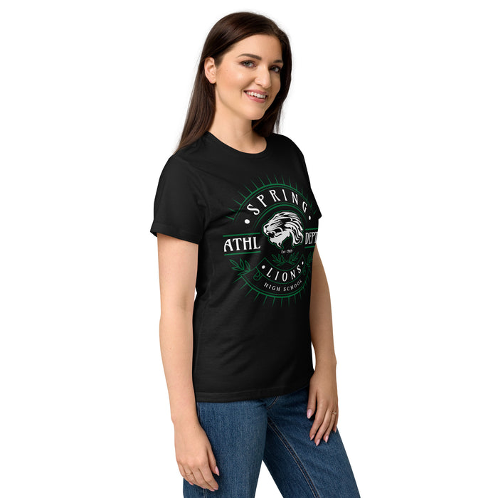 Side view of Spring High School Lions Women's Black SoftStyle T-shirt 201