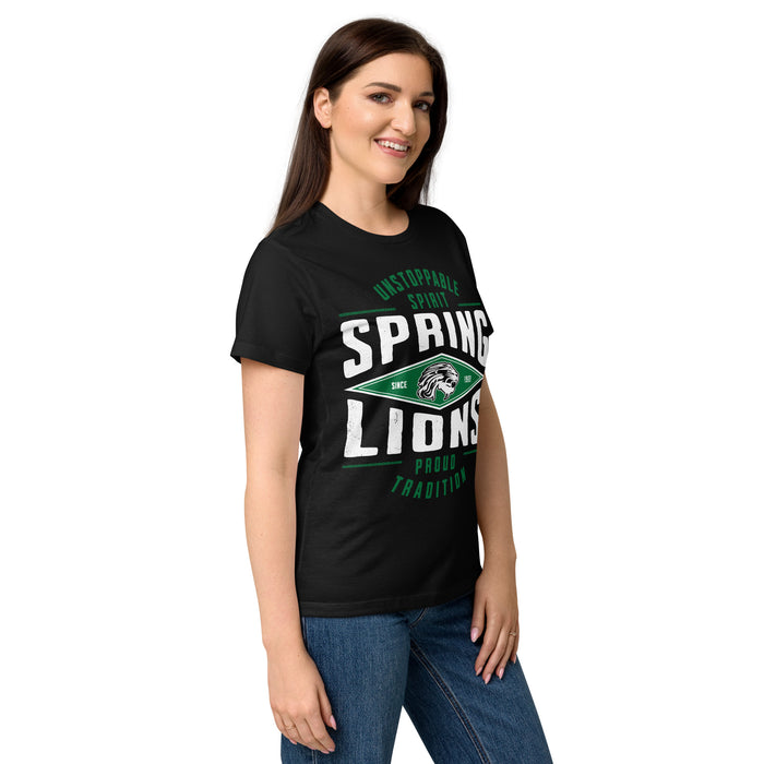 Side view of Spring High School Lions Women's Black SoftStyle T-shirt 210