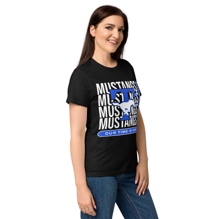 Side view of Taylor High School Mustangs Women's Black SoftStyle T-shirt 235