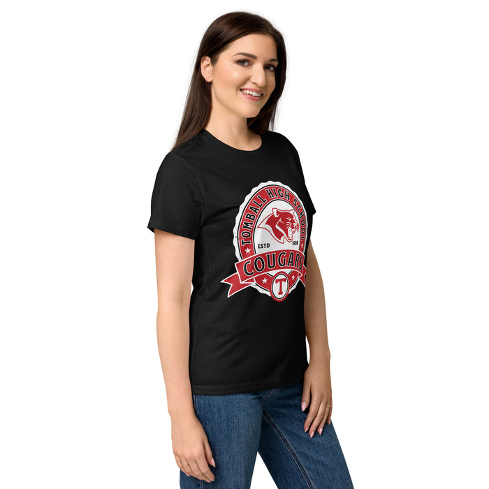 Side view of Tomball High School Cougars Women's Black SoftStyle T-shirt 212