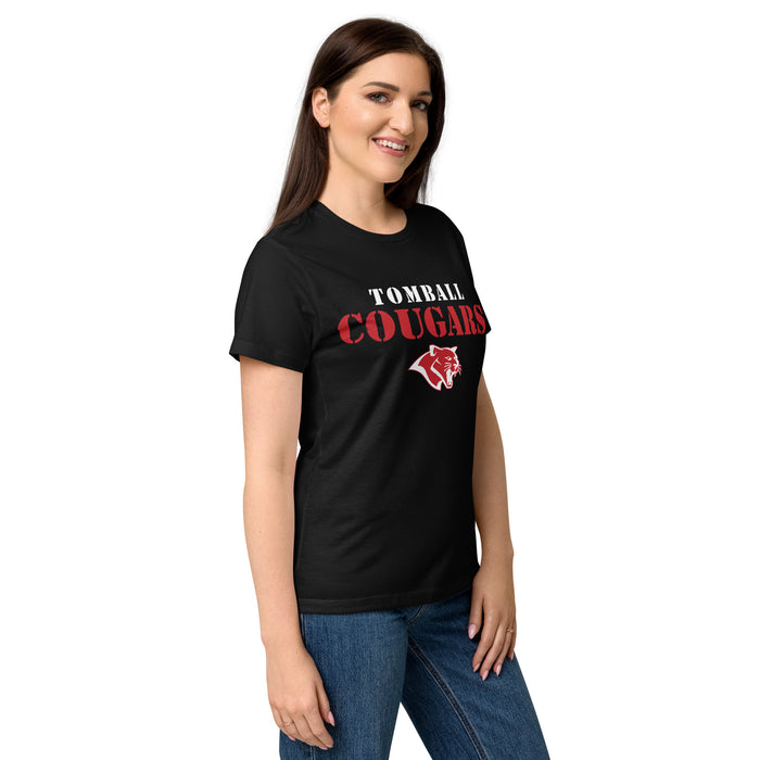 Side view of Tomball High School Cougars Women's Black SoftStyle T-shirt 017
