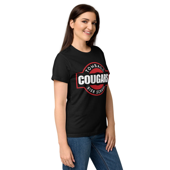 Side view of Tomball High School Cougars Women's Black SoftStyle T-shirt 011
