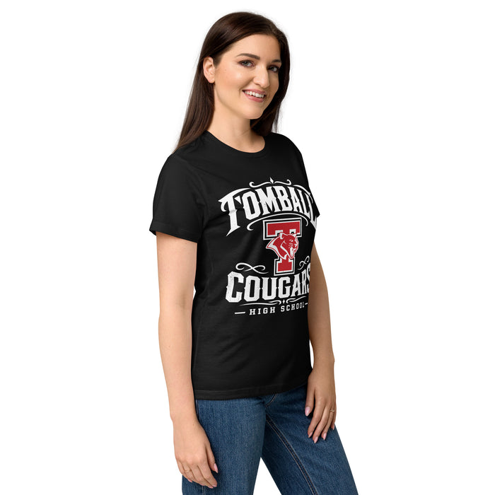 Side view of Tomball High School Cougars Women's Black SoftStyle T-shirt 022