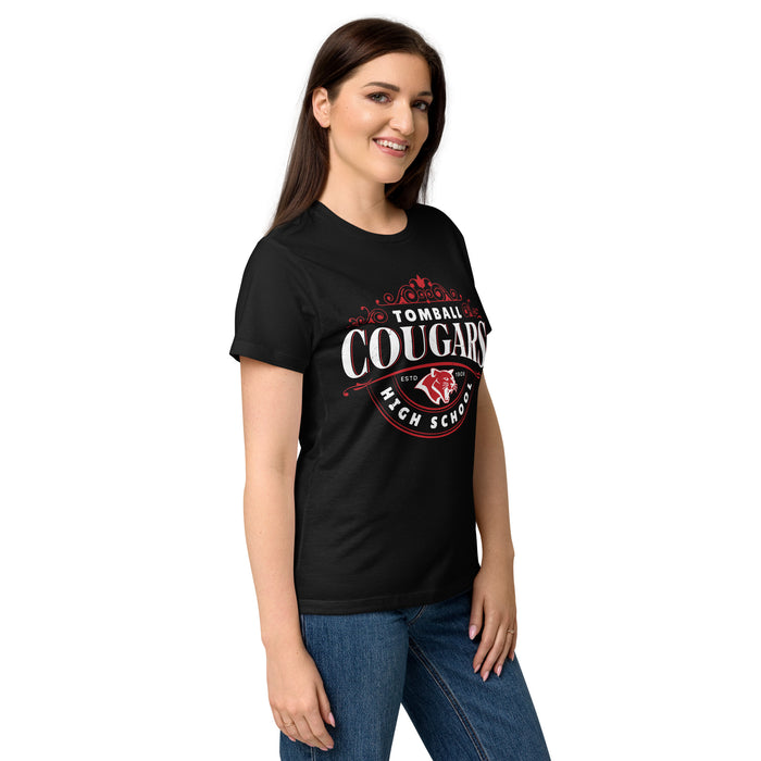 Side view of Tomball High School Cougars Women's Black SoftStyle T-shirt 211