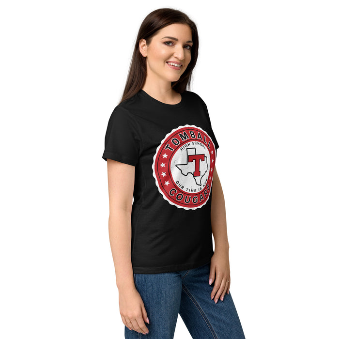 Side view of Tomball High School Cougars Women's Black SoftStyle T-shirt 216