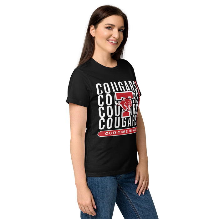 Side view of Tomball High School Cougars Women's Black SoftStyle T-shirt 235