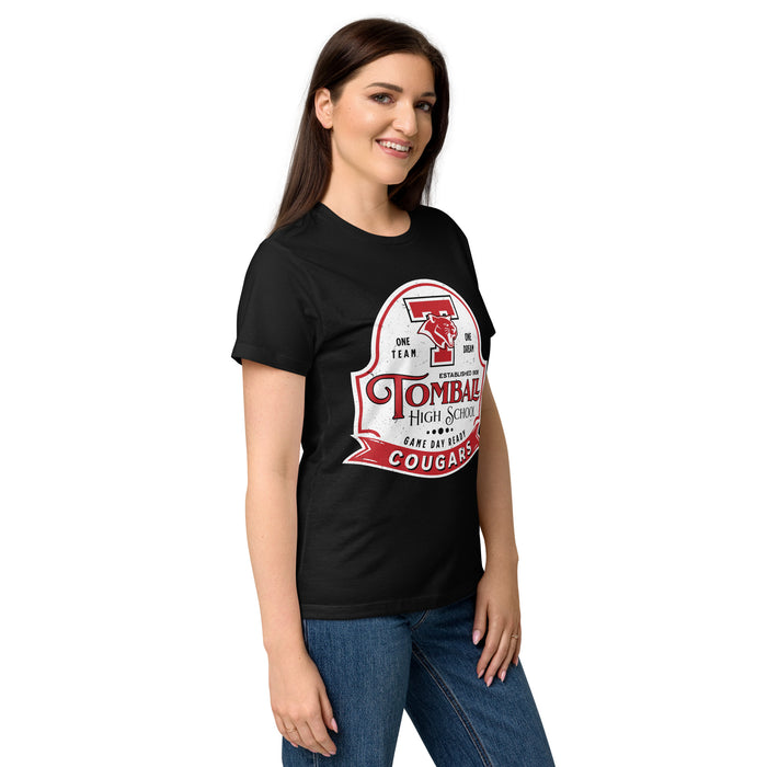 Woman wearing Tomball High School Cougars Women's Black SoftStyle T-shirt 219