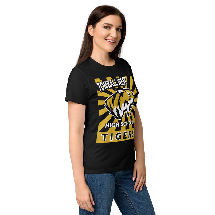 Side view of Tomball West High School Tigers Women's Black SoftStyle T-shirt 226