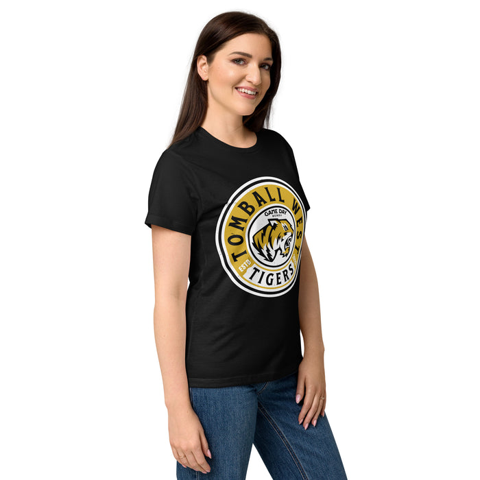 Side view of Tomball West High School Tigers Women's Black SoftStyle T-shirt 220