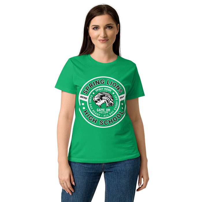 Female wearing Spring High School Lions Women's Irish Green SoftStyle T-shirt 239