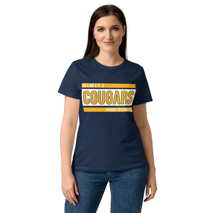 Front view of Nimitz High School Cougars Women's Navy Blue SoftStyle T-shirt 098