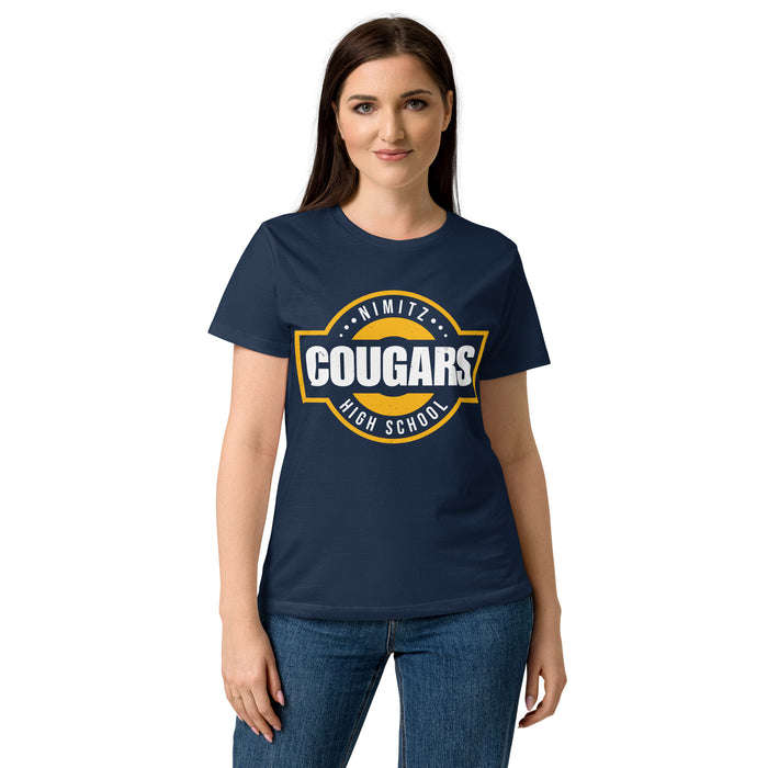 Front view of Nimitz High School Cougars Women's Navy Blue SoftStyle T-shirt 011