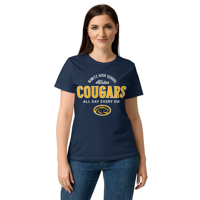 Front view of Nimitz High School Cougars Women's Navy Blue SoftStyle T-shirt 040