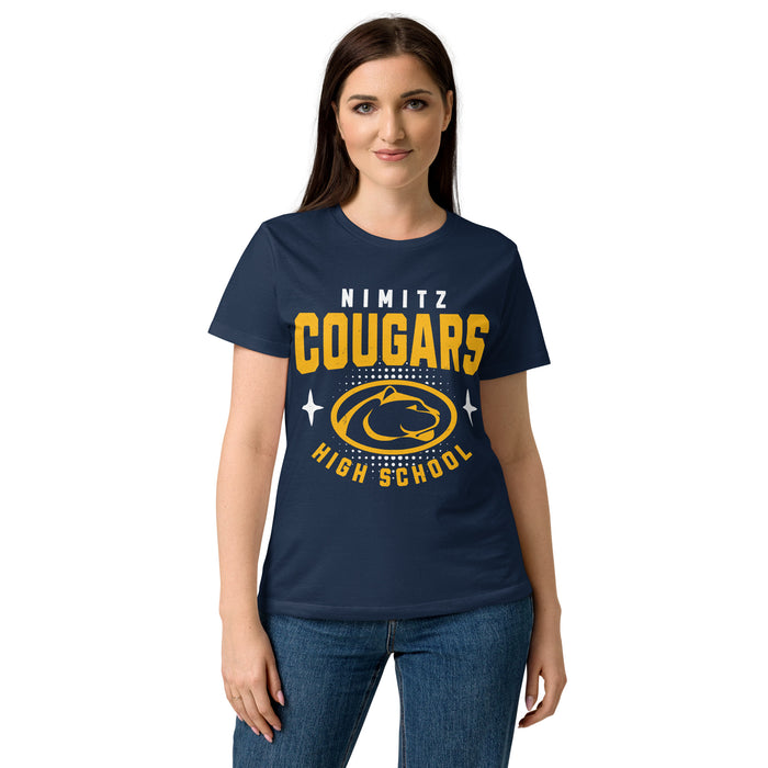 Front view of Nimitz High School Cougars Women's Navy Blue SoftStyle T-shirt 204