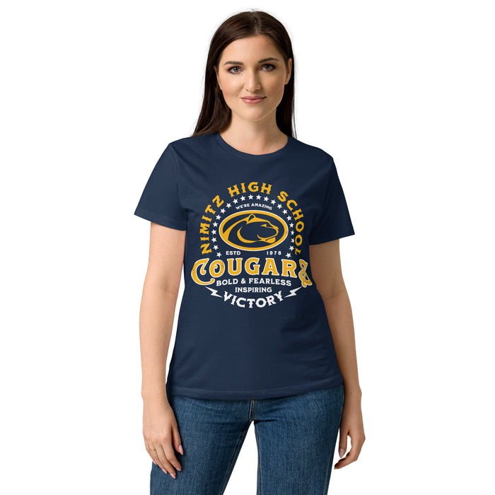 Front view of Nimitz High School Cougars Women's Navy Blue SoftStyle T-shirt 206