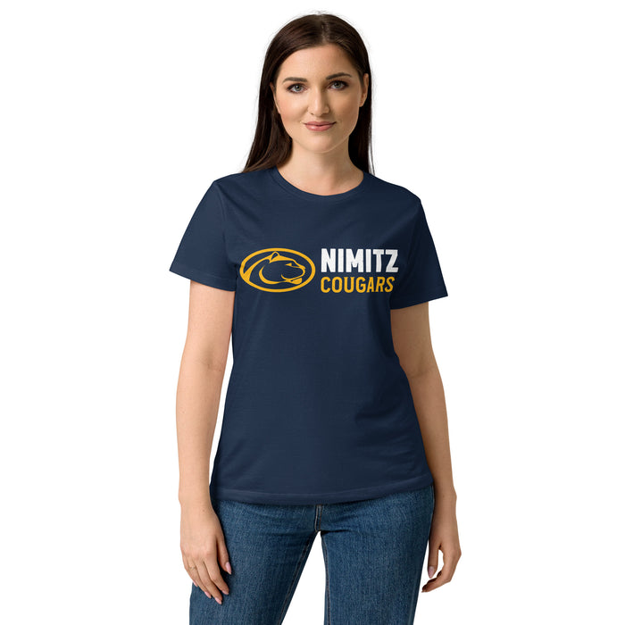 Front view of Nimitz High School Cougars Women's Navy Blue SoftStyle T-shirt 200
