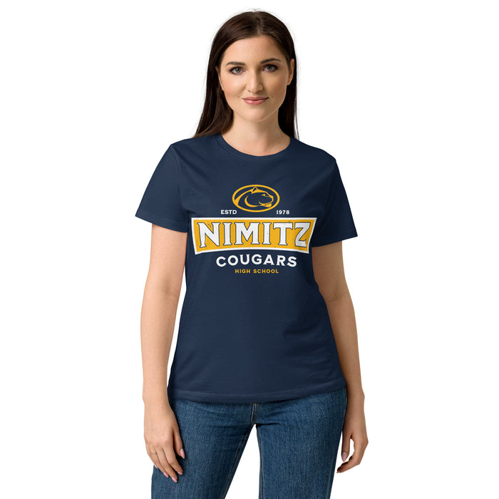 Front view of Nimitz High School Cougars Women's Navy Blue SoftStyle T-shirt 202