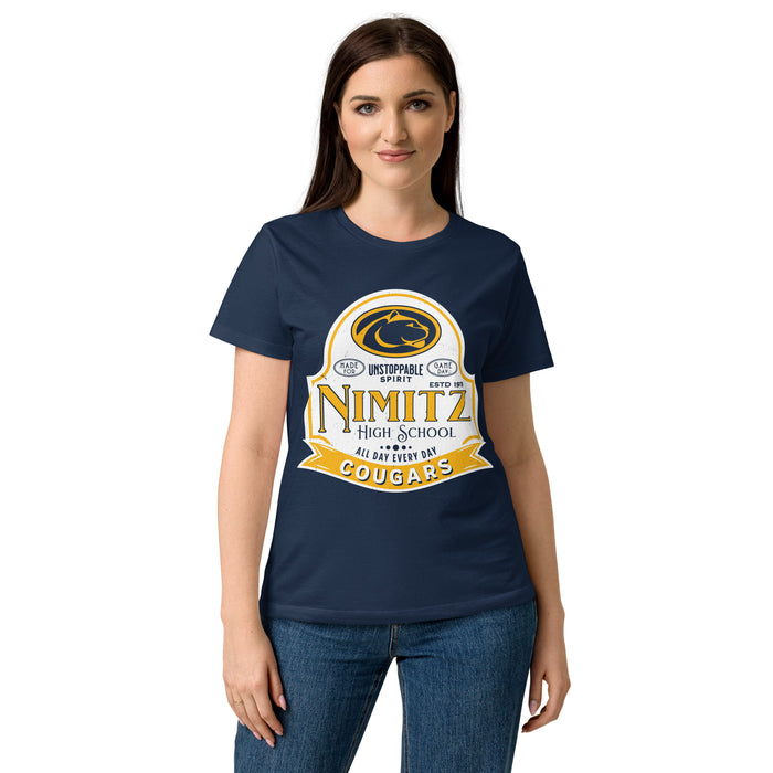 Front view of Nimitz High School Cougars Women's Navy Blue SoftStyle T-shirt 219