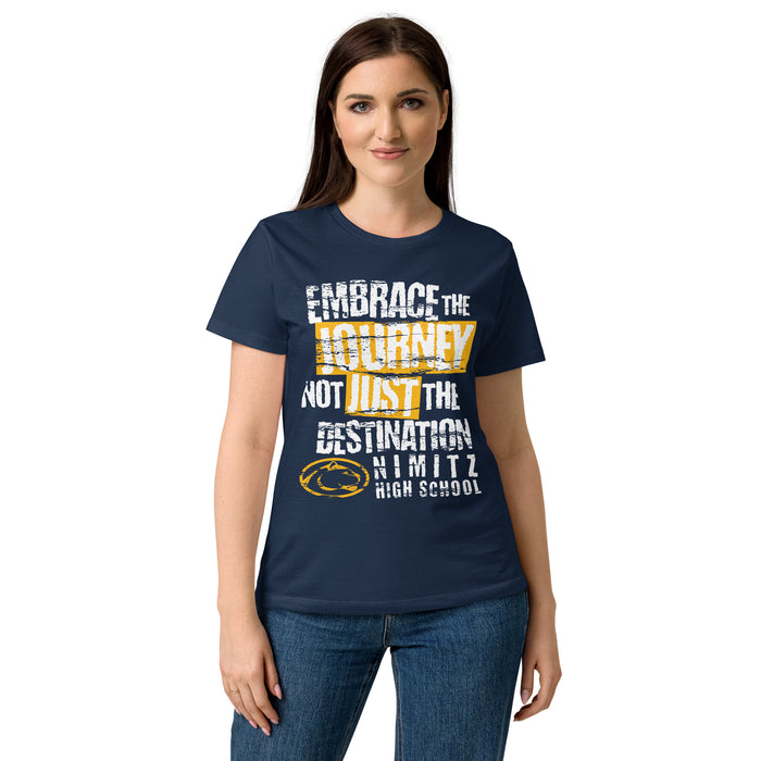 Front view of Nimitz High School Cougars Women's Navy Blue SoftStyle T-shirt 232