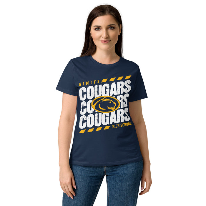 Front view of Nimitz High School Cougars Women's Navy Blue SoftStyle T-shirt 223