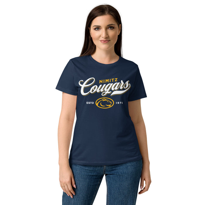 Front view of Nimitz High School Cougars Women's Navy Blue SoftStyle T-shirt 226
