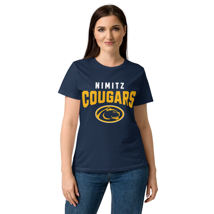 Front view of Nimitz High School Cougars Women's Navy Blue SoftStyle T-shirt 234
