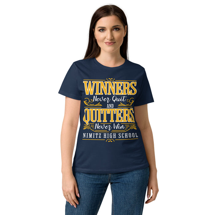 Front view of Nimitz High School Cougars Women's Navy Blue SoftStyle T-shirt 237
