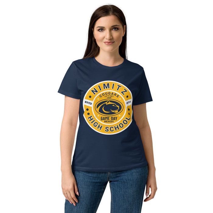 Front view of Nimitz High School Cougars Women's Navy Blue SoftStyle T-shirt 239