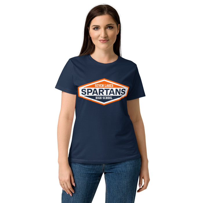 Front view of Seven Lakes High School Spartans Women's Navy Blue SoftStyle T-shirt 009