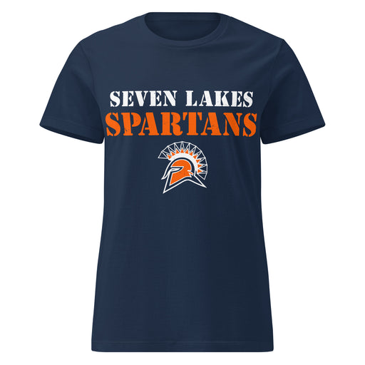 Seven Lakes High School Spartans Women's Navy Blue SoftStyle T-shirt 017
