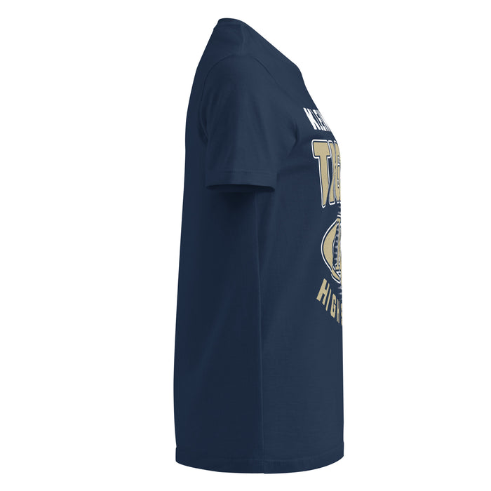 Side view of Klein Collins High School Tigers Women's Navy Blue SoftStyle T-shirt 204