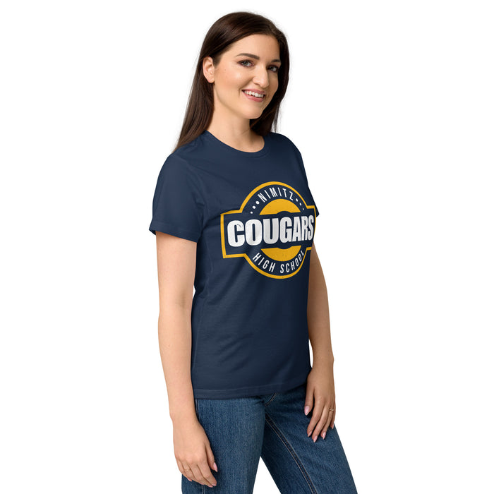 Side view of Nimitz High School Cougars Women's Navy Blue SoftStyle T-shirt 011