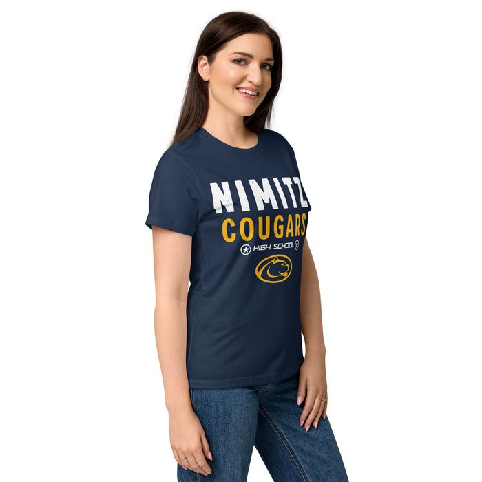 Side view of Nimitz High School Cougars Women's Navy Blue SoftStyle T-shirt 003
