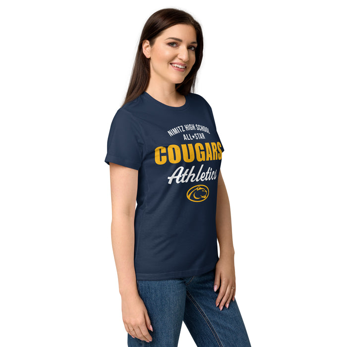 Side view of Nimitz High School Cougars Women's Navy Blue SoftStyle T-shirt 034