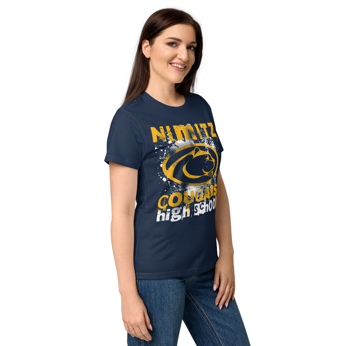 Side view of Nimitz High School Cougars Women's Navy Blue SoftStyle T-shirt 205