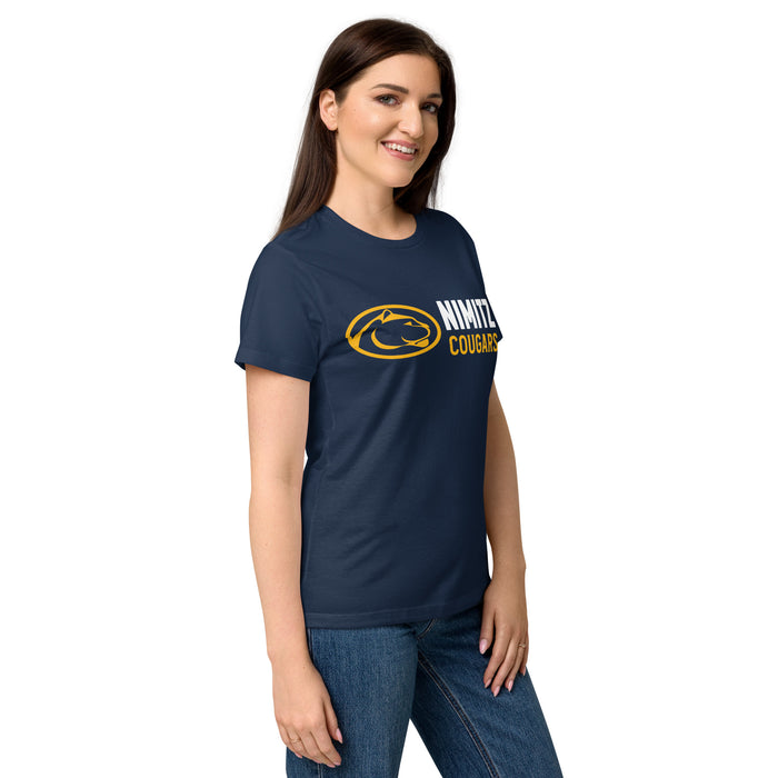 Side view of Nimitz High School Cougars Women's Navy Blue SoftStyle T-shirt 200