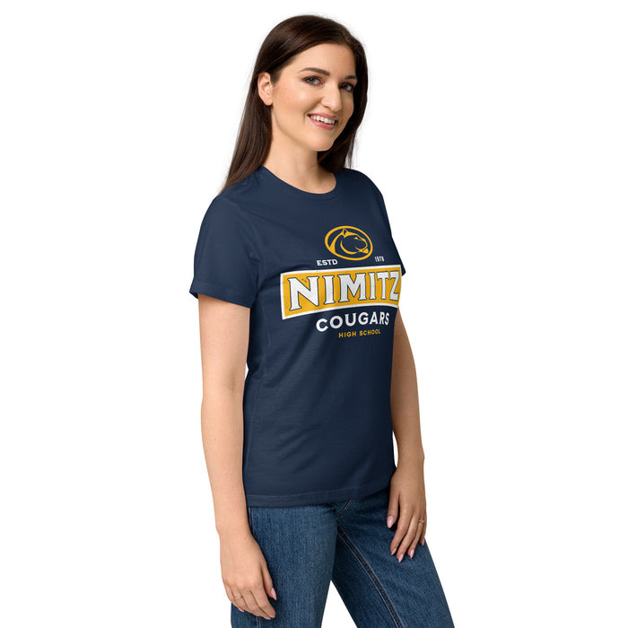 Side view of Nimitz High School Cougars Women's Navy Blue SoftStyle T-shirt 202