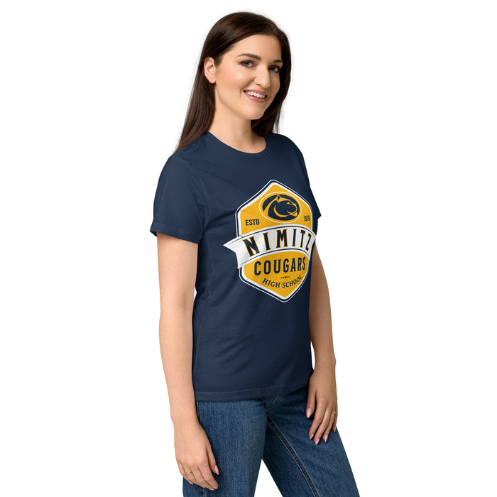 Side view of Nimitz High School Cougars Women's Navy Blue SoftStyle T-shirt 209