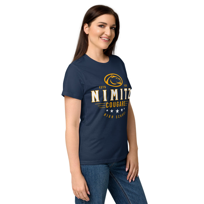 Side view of Nimitz High School Cougars Women's Navy Blue SoftStyle T-shirt 217