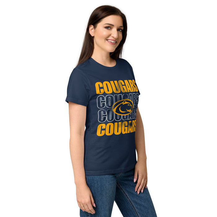 Side view of Nimitz High School Cougars Women's Navy Blue SoftStyle T-shirt 233