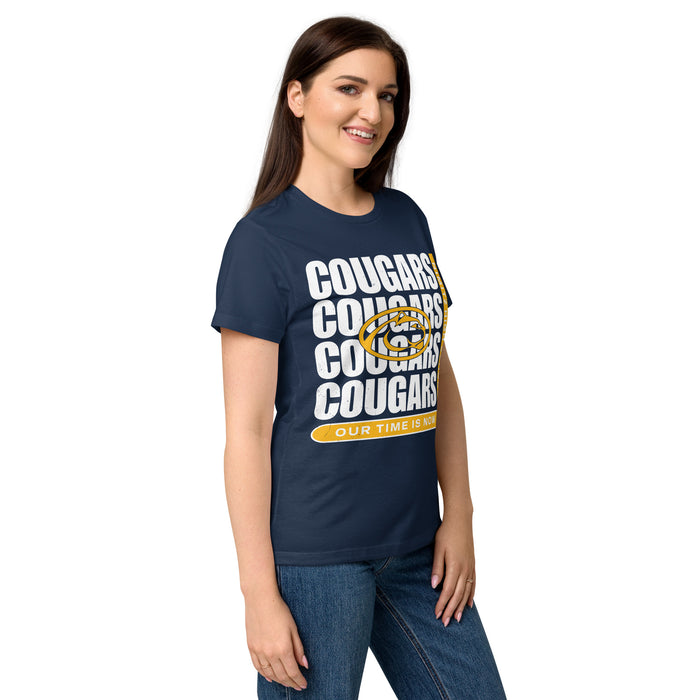 Side view of Nimitz High School Cougars Women's Navy Blue SoftStyle T-shirt 235