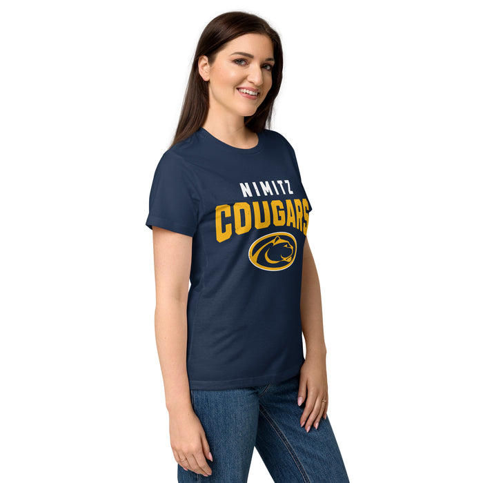 Side view of Nimitz High School Cougars Women's Navy Blue SoftStyle T-shirt 234