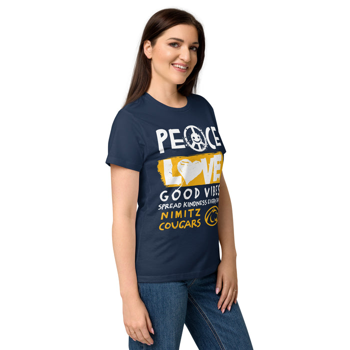 Side view of Nimitz High School Cougars Women's Navy Blue SoftStyle T-shirt 240