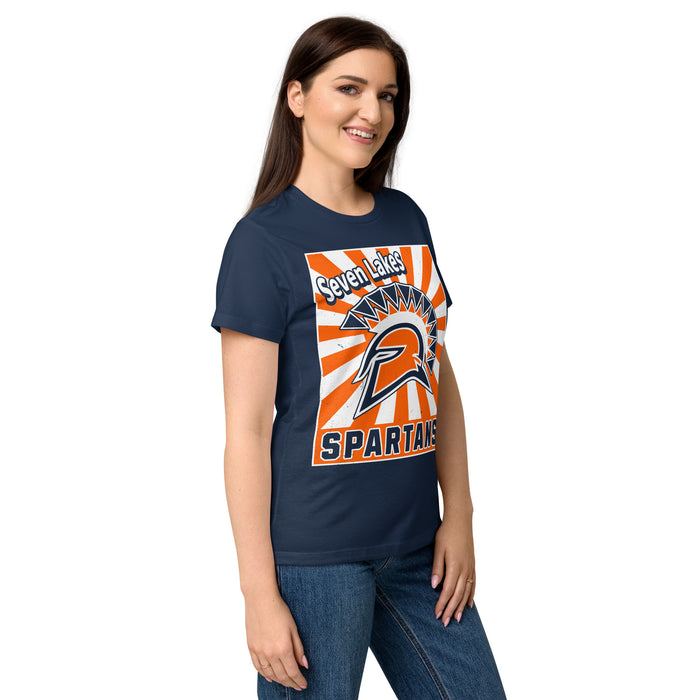 Front view of Seven Lakes High School Spartans Women's Navy Blue SoftStyle T-shirt 226