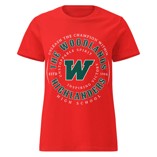 The Woodlands High School Highlanders Women's Red SoftStyle T-shirt 214