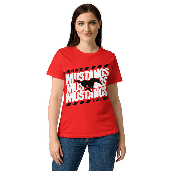 Front view of North Shore High School Mustangs Women's Red SoftStyle T-shirt 223