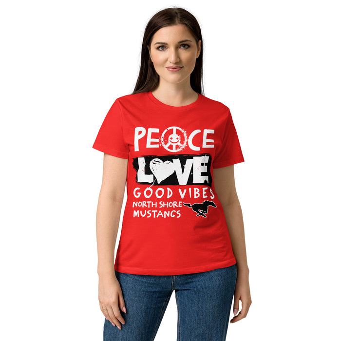 Front view of North Shore High School Mustangs Women's Red SoftStyle T-shirt 240