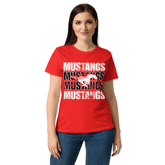 Front view of North Shore High School Mustangs Women's Red SoftStyle T-shirt 233