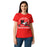 Woman wearing North Shore High School Mustangs Women's Red SoftStyle T-shirt 208